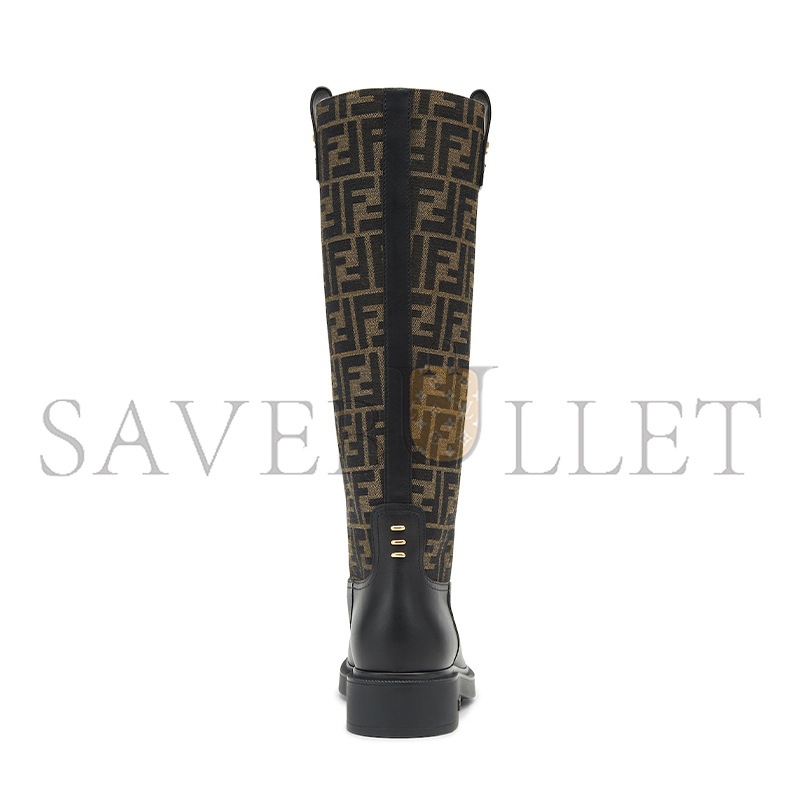 FENDI FILO BLACK LEATHER AND BROWN FF FABRIC BOOTS 8W8574AHGYF0PMM FENDI FILO BLACK LEATHER AND BROWN FF FABRIC BOOTS 8W8574AHGYF0PMM